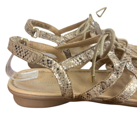 Naturalizer N5 Comfort Whimsy Golden Snakeskin Gladiator Sandals Shoes Flats 11 - Picture 12 of 16